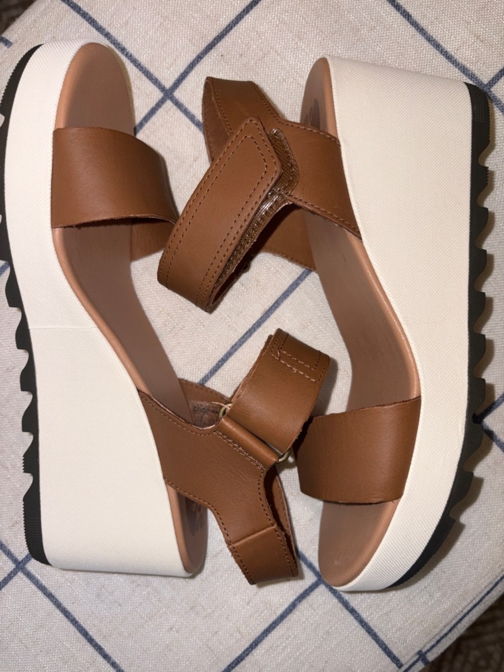 Sorel Brown Leather Platform Sandal with White Sole